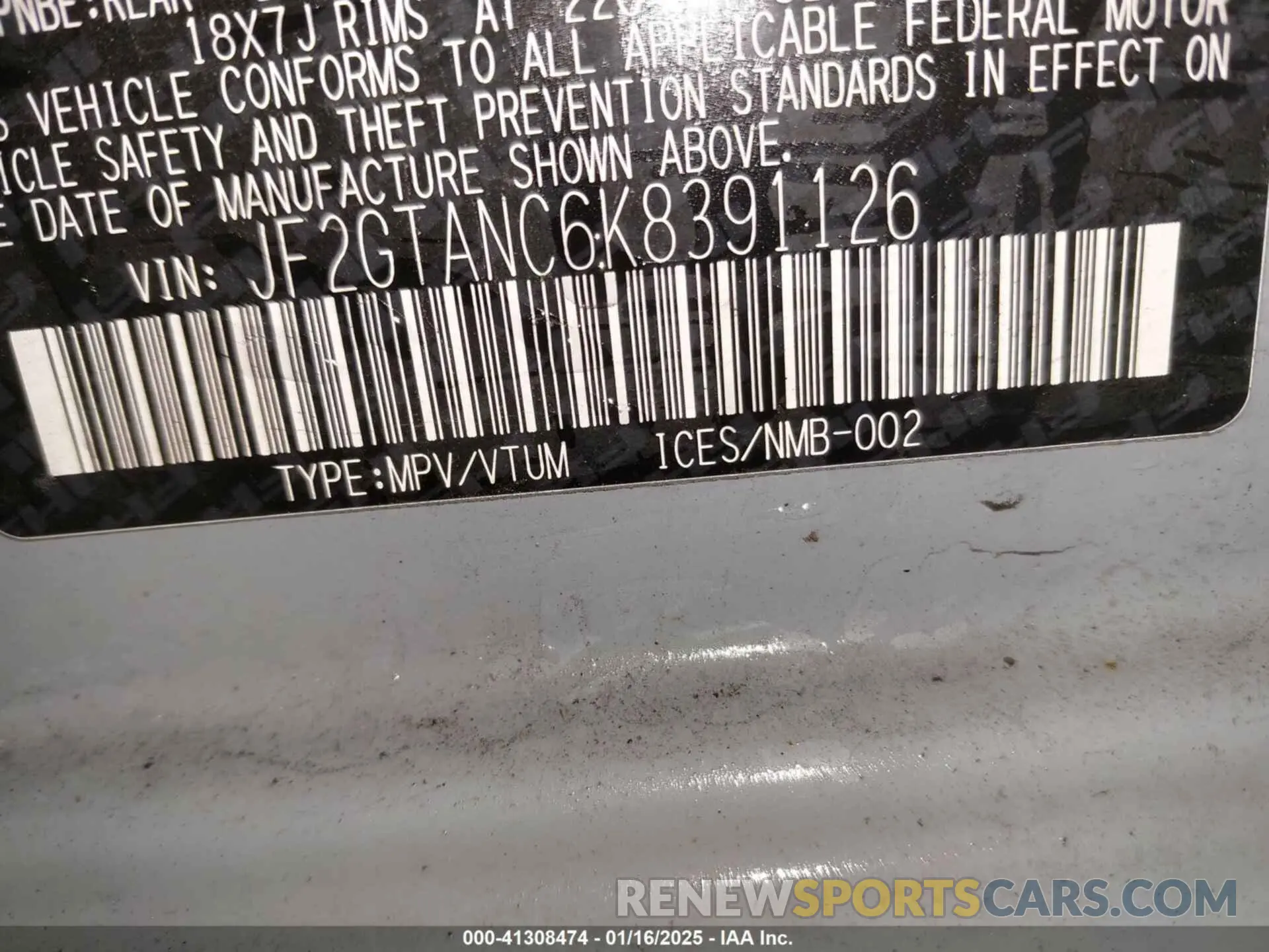 9 Photograph of a damaged car JF2GTANC6K8391126 SUBARU CROSSTREK 2019