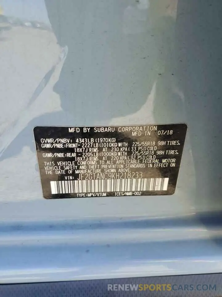 14 Photograph of a damaged car JF2GTANC9KH218233 SUBARU CROSSTREK 2019