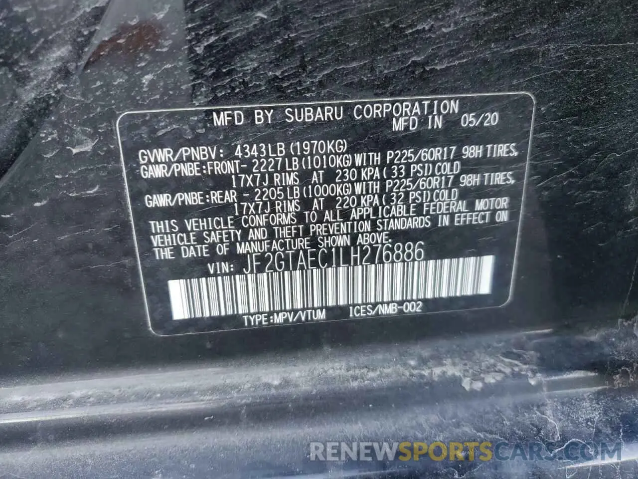 13 Photograph of a damaged car JF2GTAEC1LH276886 SUBARU CROSSTREK 2020