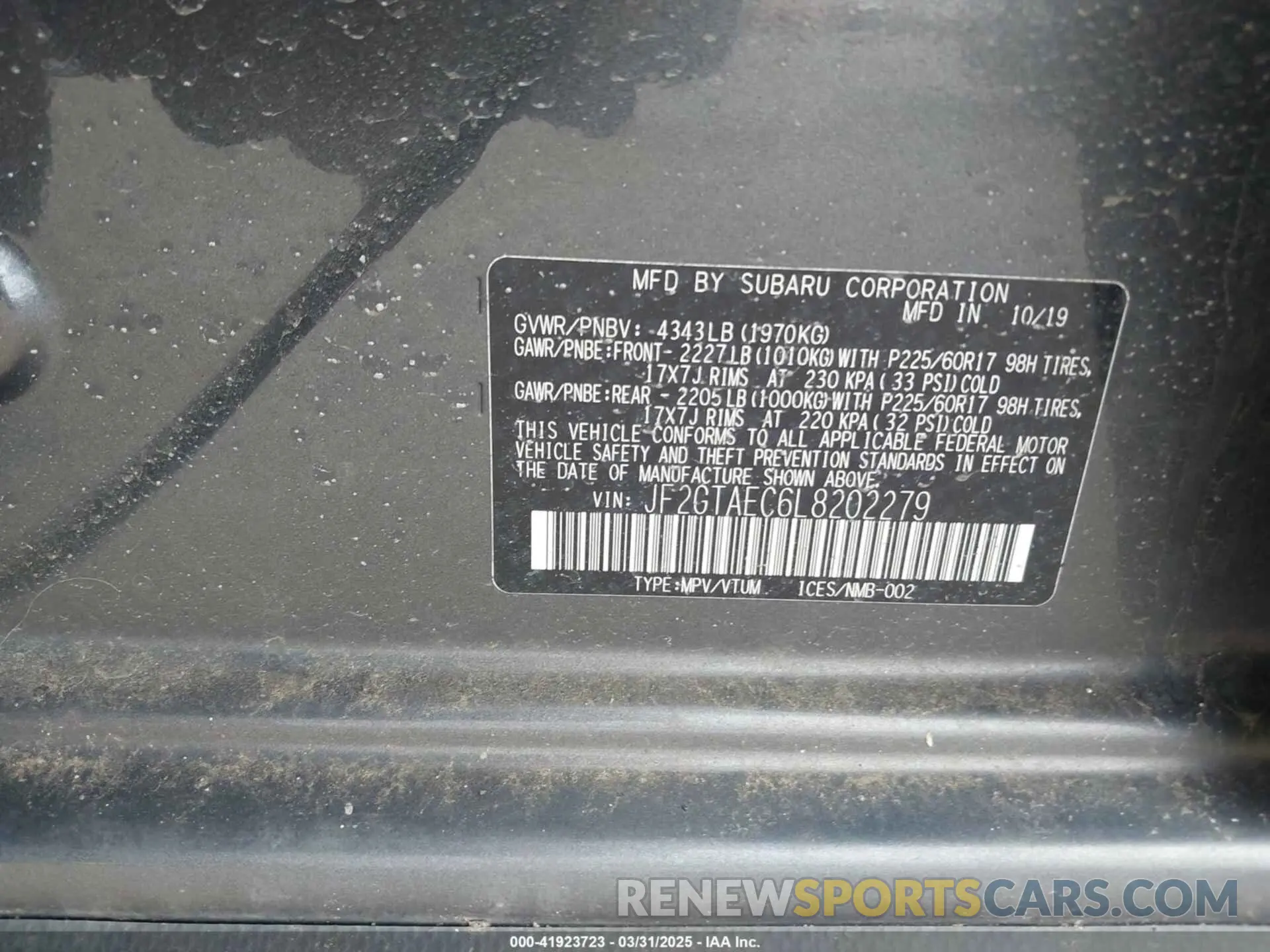 9 Photograph of a damaged car JF2GTAEC6L8202279 SUBARU CROSSTREK 2020