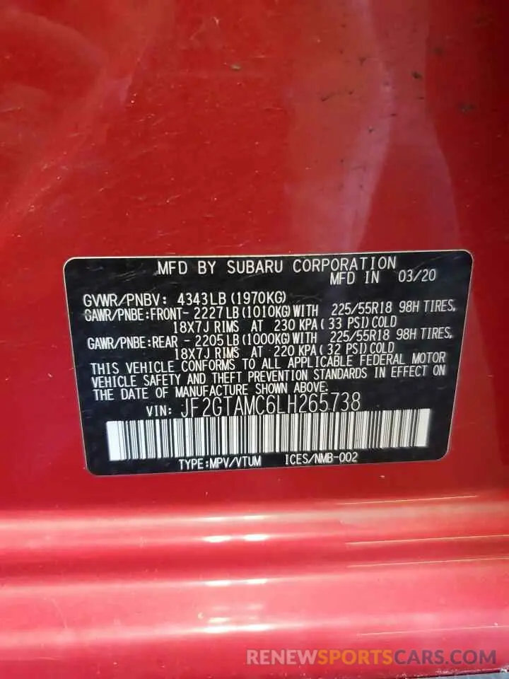 13 Photograph of a damaged car JF2GTAMC6LH265738 SUBARU CROSSTREK 2020