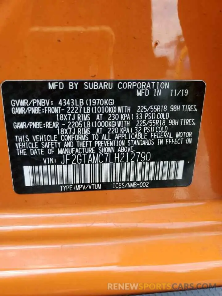12 Photograph of a damaged car JF2GTAMC7LH212790 SUBARU CROSSTREK 2020