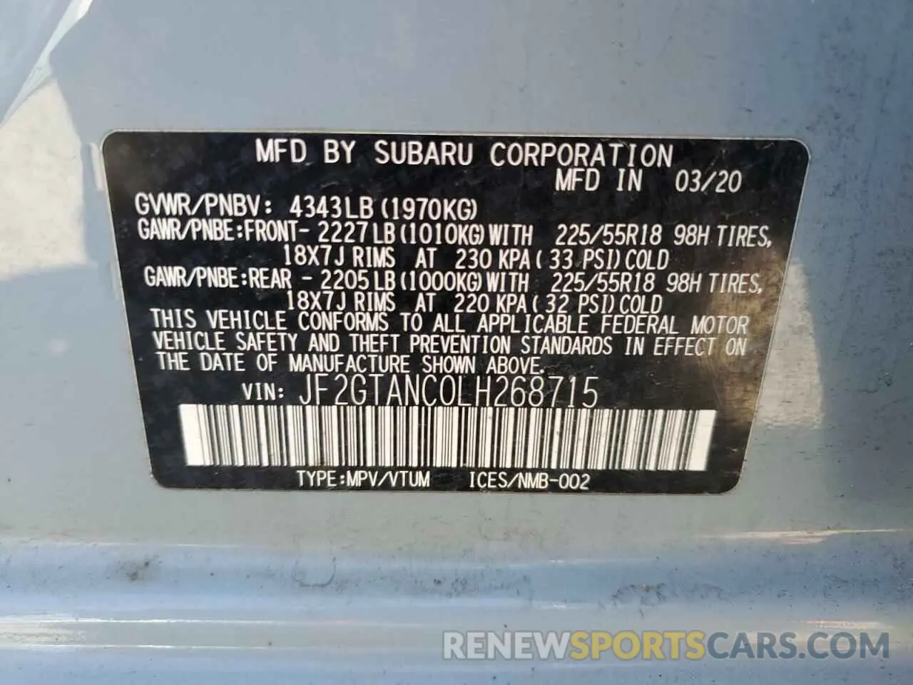 14 Photograph of a damaged car JF2GTANC0LH268715 SUBARU CROSSTREK 2020