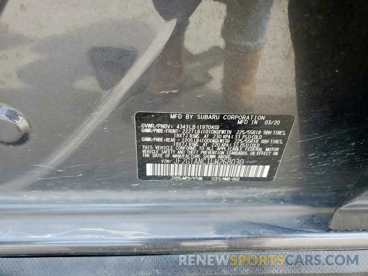 15 Photograph of a damaged car JF2GTANC1LH268030 SUBARU CROSSTREK 2020