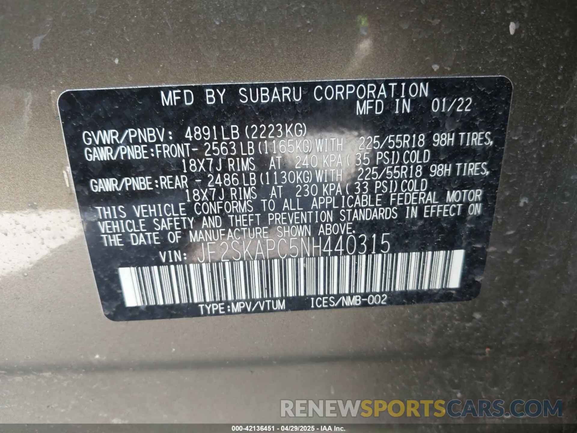 9 Photograph of a damaged car JF2GTANC3L8253741 SUBARU CROSSTREK 2020
