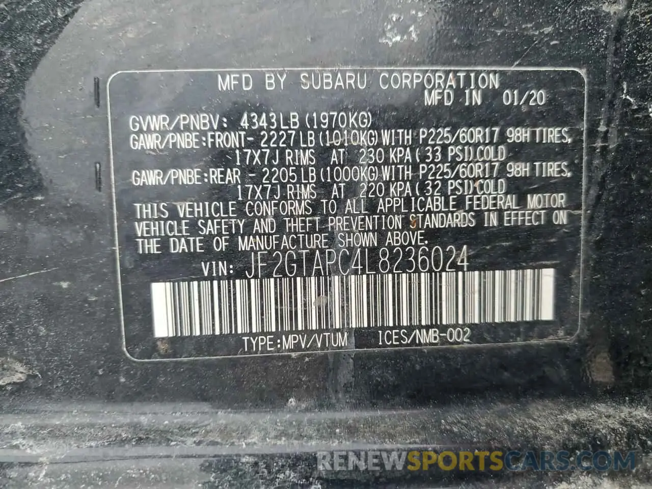 14 Photograph of a damaged car JF2GTAPC4L8236024 SUBARU CROSSTREK 2020