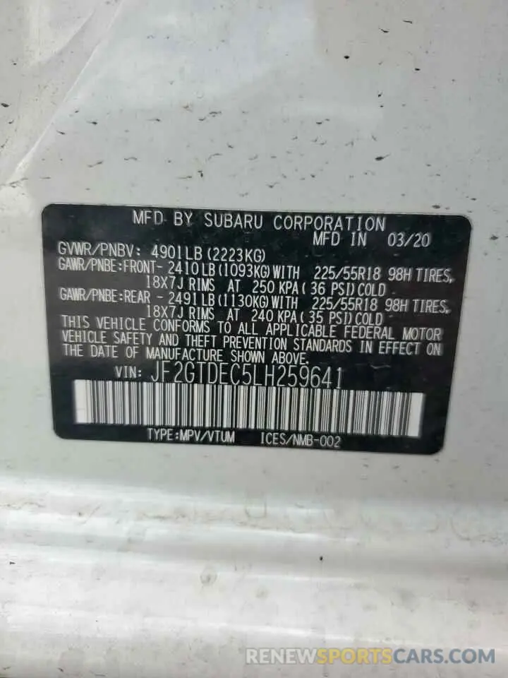 13 Photograph of a damaged car JF2GTDEC5LH259641 SUBARU CROSSTREK 2020