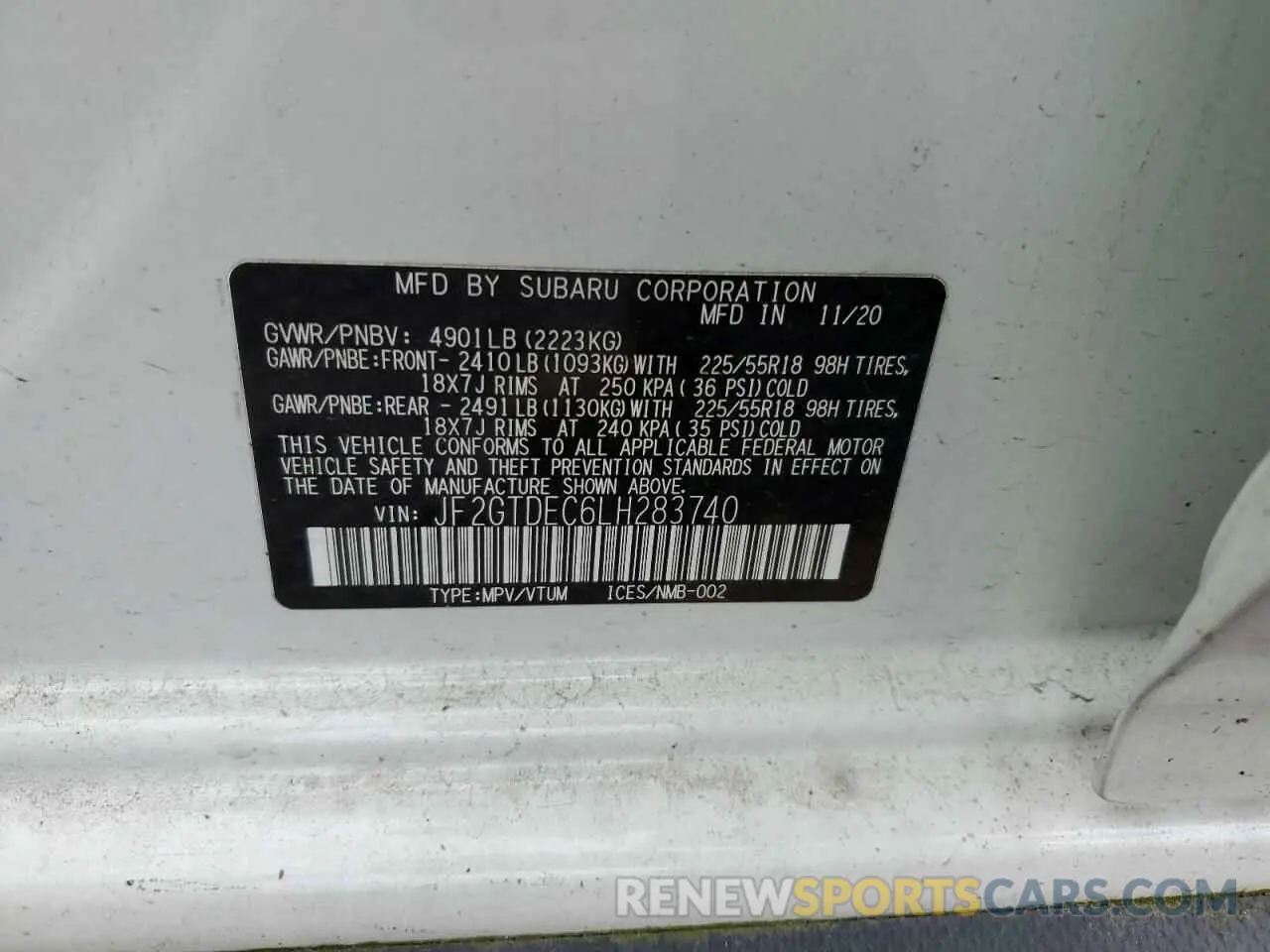 14 Photograph of a damaged car JF2GTDEC6LH283740 SUBARU CROSSTREK 2020
