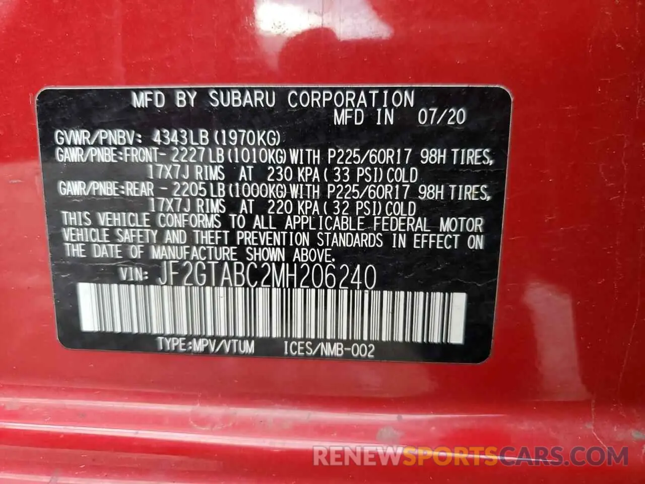 13 Photograph of a damaged car JF2GTABC2MH206240 SUBARU CROSSTREK 2021