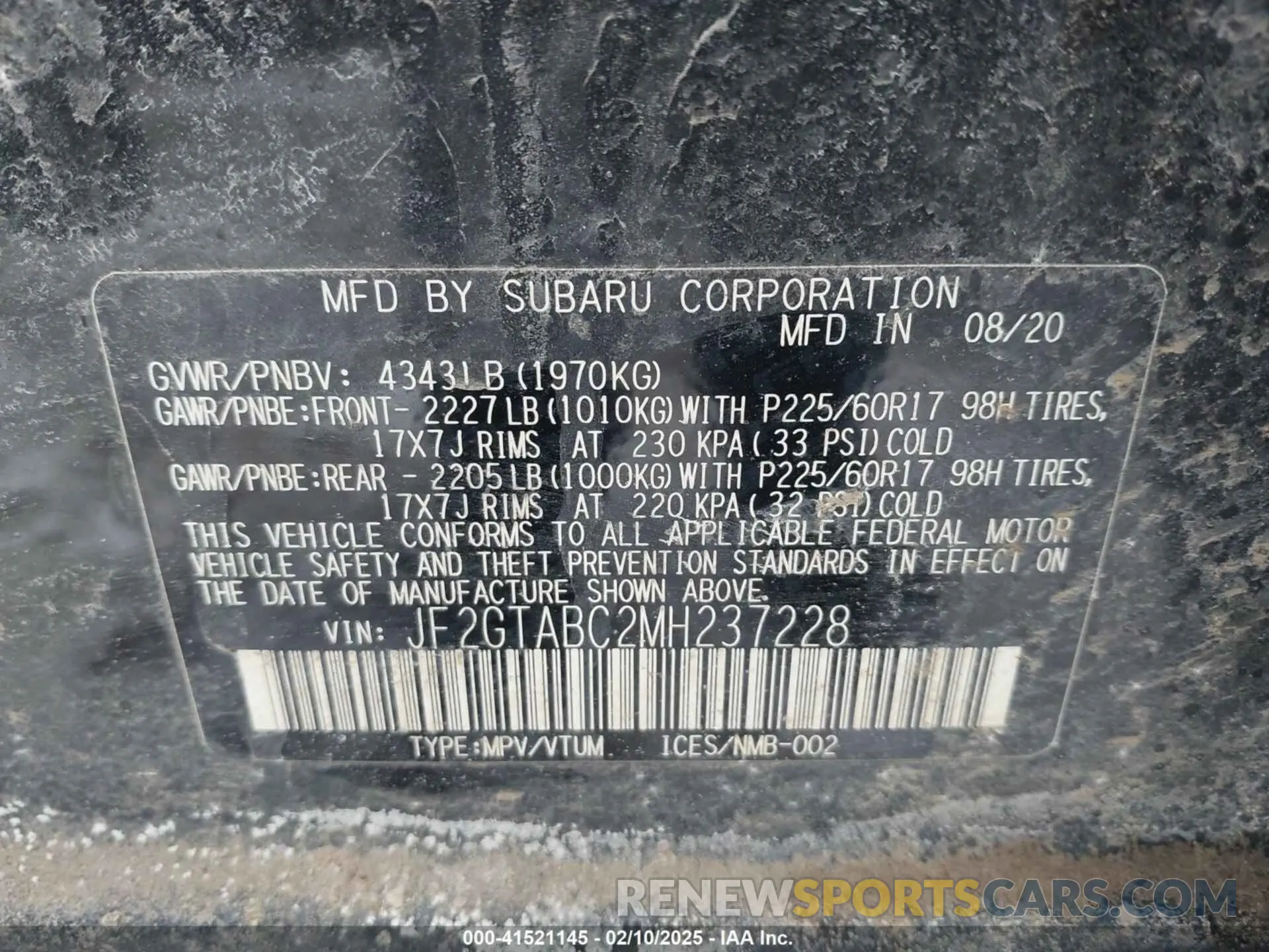 9 Photograph of a damaged car JF2GTABC2MH237228 SUBARU CROSSTREK 2021