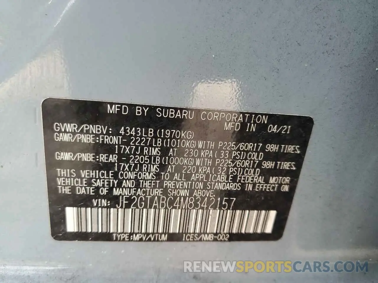 13 Photograph of a damaged car JF2GTABC4M8342157 SUBARU CROSSTREK 2021
