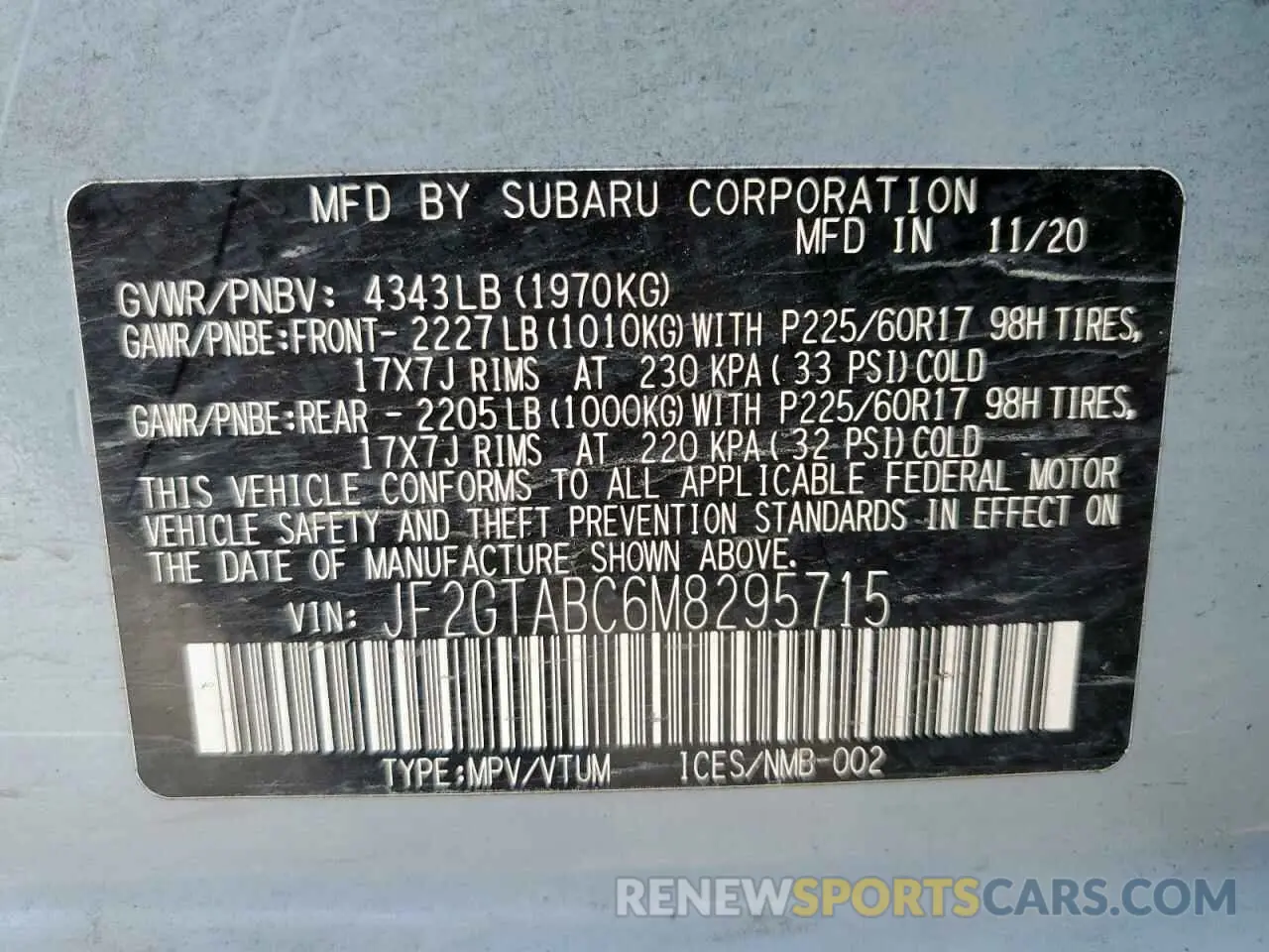 13 Photograph of a damaged car JF2GTABC6M8295715 SUBARU CROSSTREK 2021