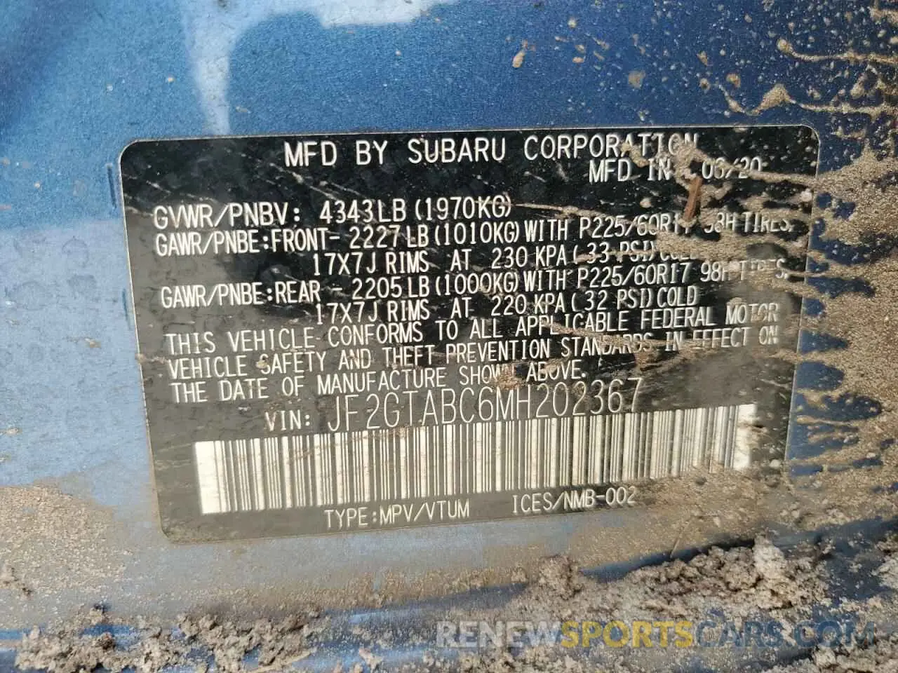 13 Photograph of a damaged car JF2GTABC6MH202367 SUBARU CROSSTREK 2021