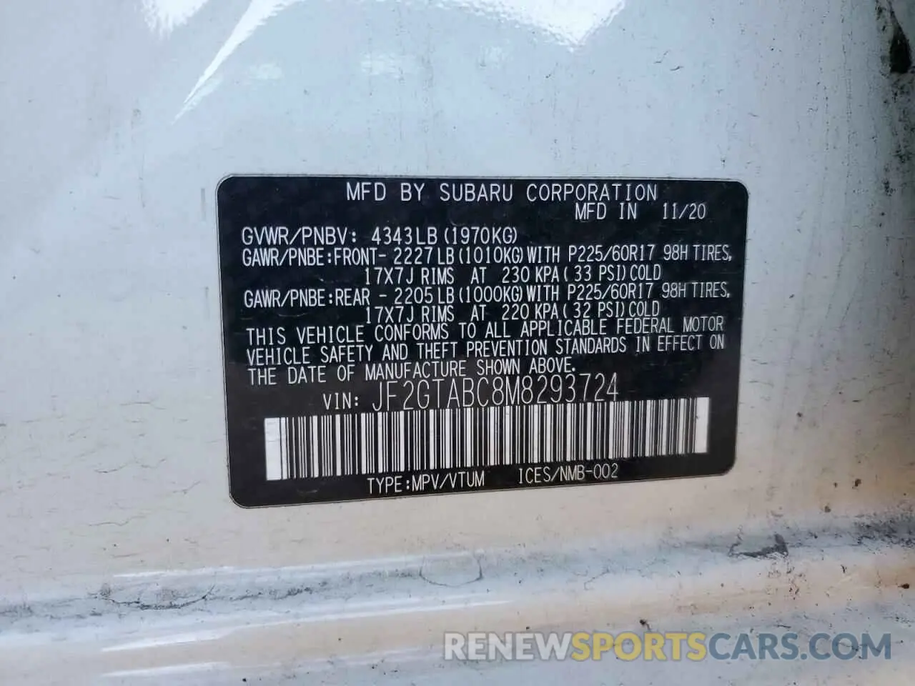 14 Photograph of a damaged car JF2GTABC8M8293724 SUBARU CROSSTREK 2021