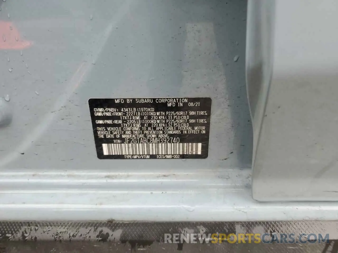 16 Photograph of a damaged car JF2GTABC8MH392740 SUBARU CROSSTREK 2021