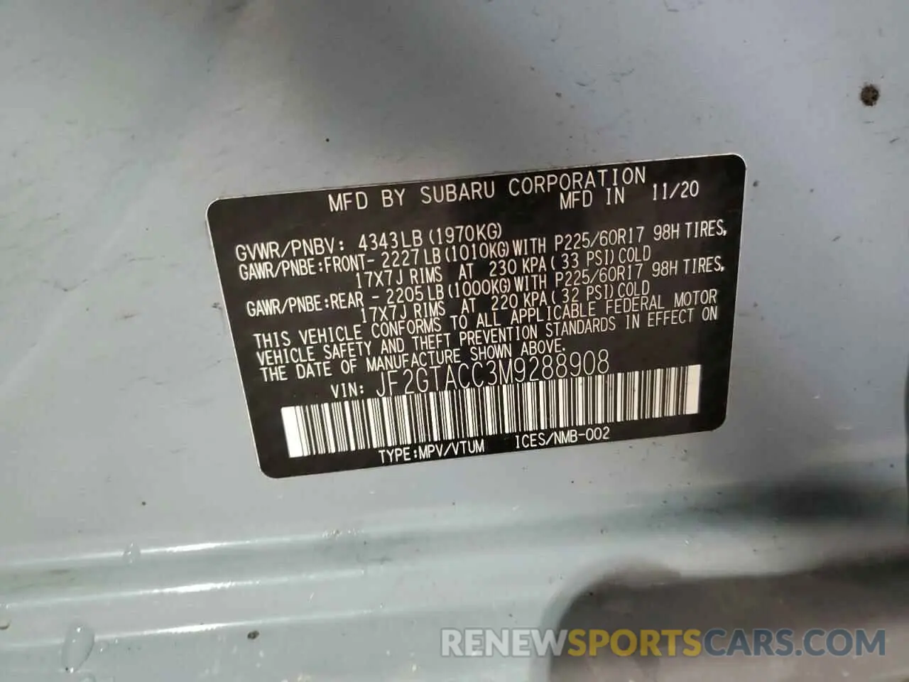 12 Photograph of a damaged car JF2GTACC3M9288908 SUBARU CROSSTREK 2021