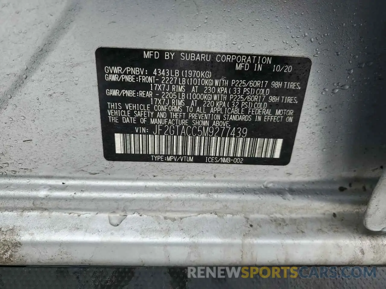 13 Photograph of a damaged car JF2GTACC5M9277439 SUBARU CROSSTREK 2021