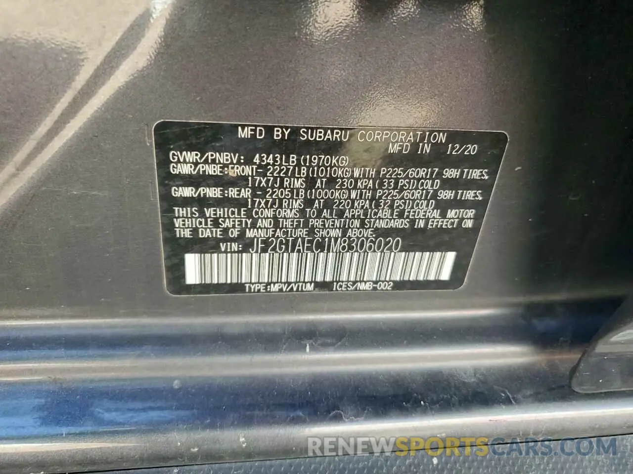 14 Photograph of a damaged car JF2GTAEC1M8306020 SUBARU CROSSTREK 2021