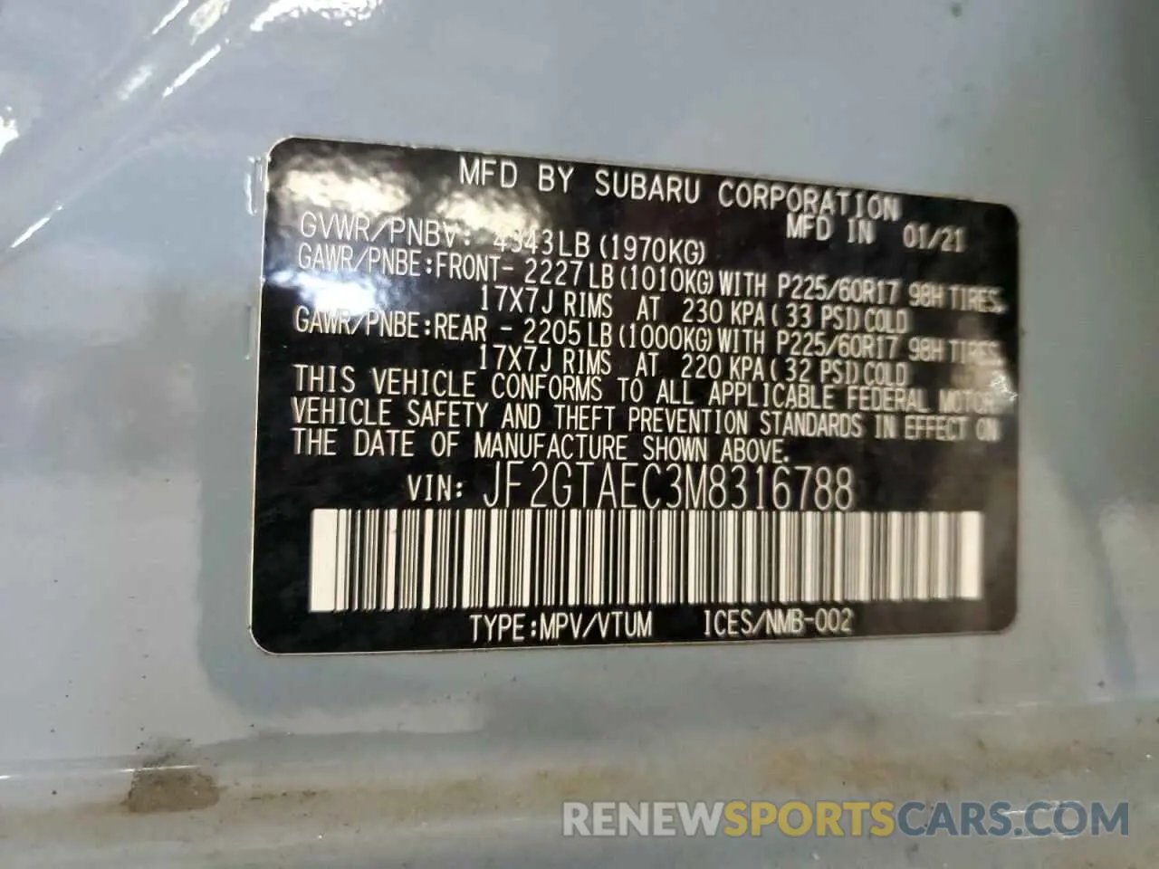 14 Photograph of a damaged car JF2GTAEC3M8316788 SUBARU CROSSTREK 2021