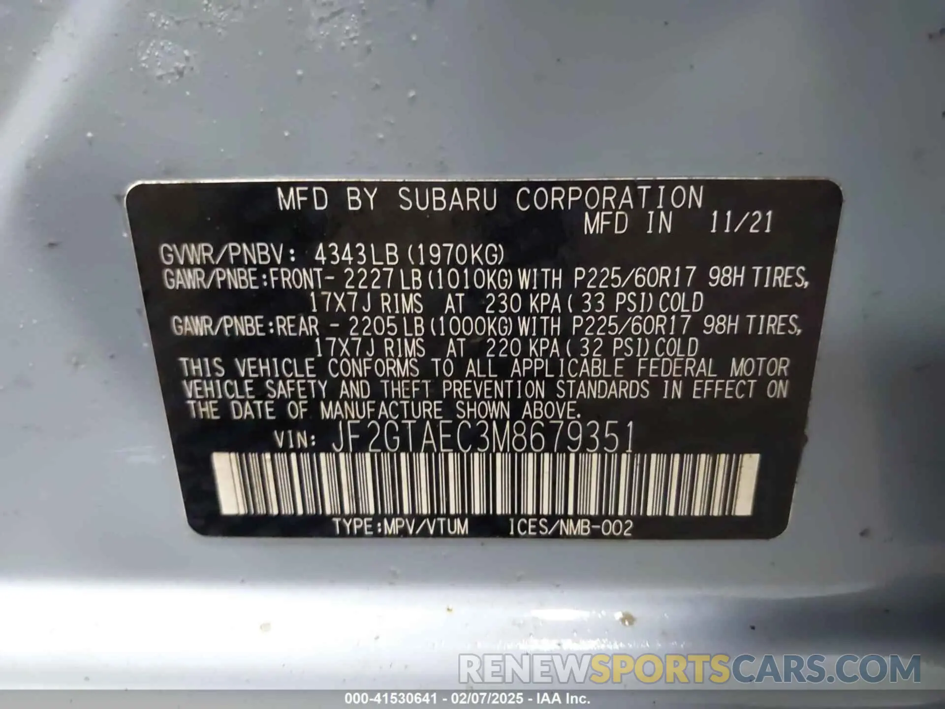 9 Photograph of a damaged car JF2GTAEC3M8679351 SUBARU CROSSTREK 2021