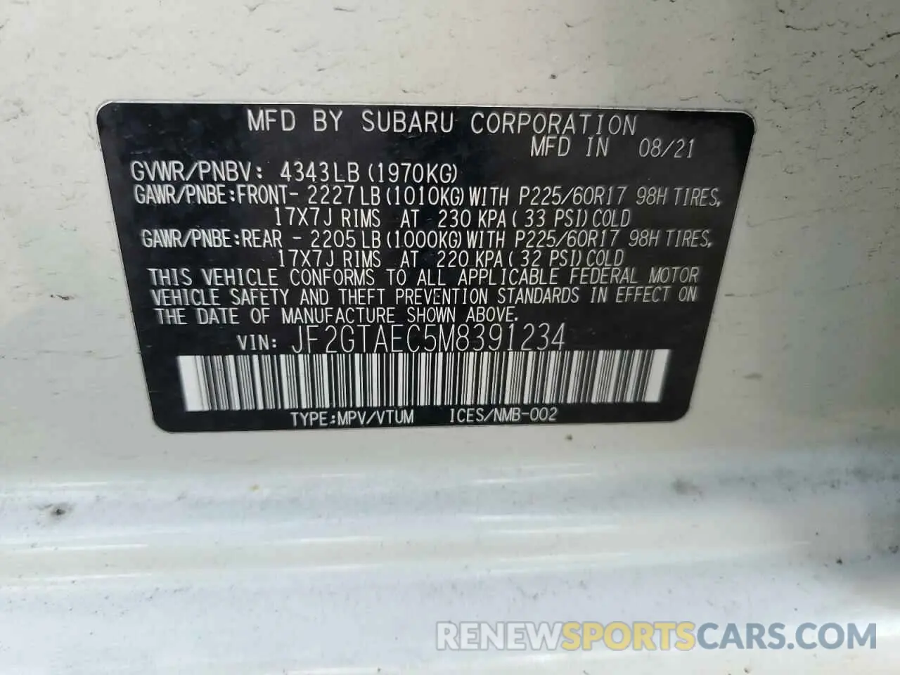 12 Photograph of a damaged car JF2GTAEC5M8391234 SUBARU CROSSTREK 2021