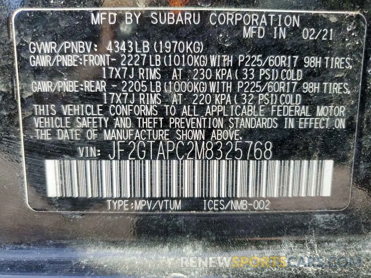 13 Photograph of a damaged car JF2GTAPC2M8325768 SUBARU CROSSTREK 2021