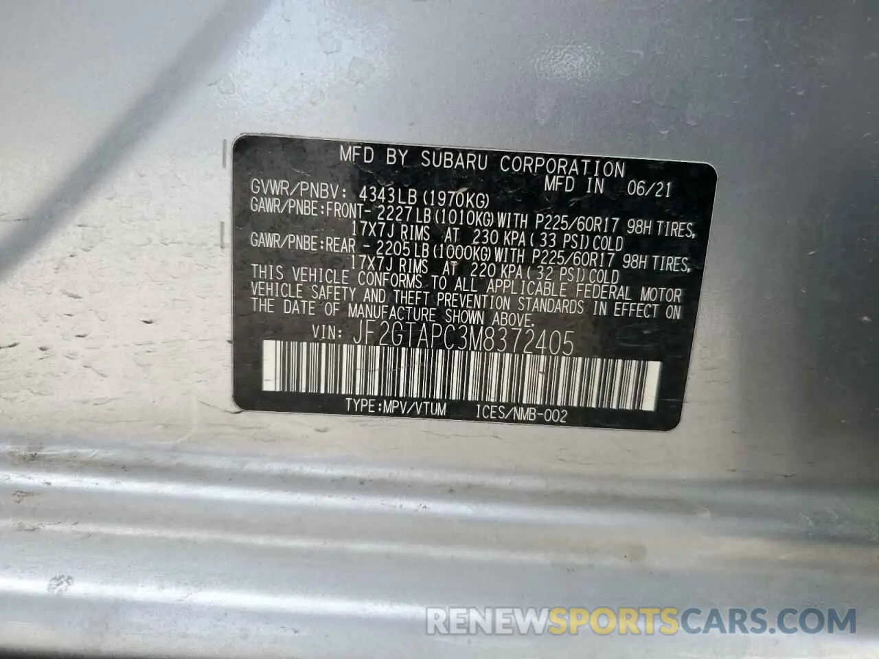 13 Photograph of a damaged car JF2GTAPC3M8372405 SUBARU CROSSTREK 2021