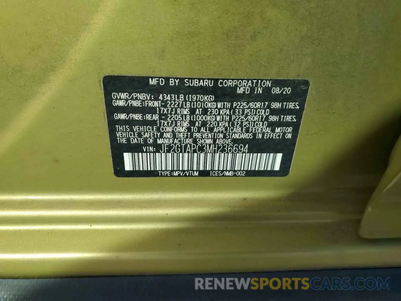 16 Photograph of a damaged car JF2GTAPC3MH236694 SUBARU CROSSTREK 2021