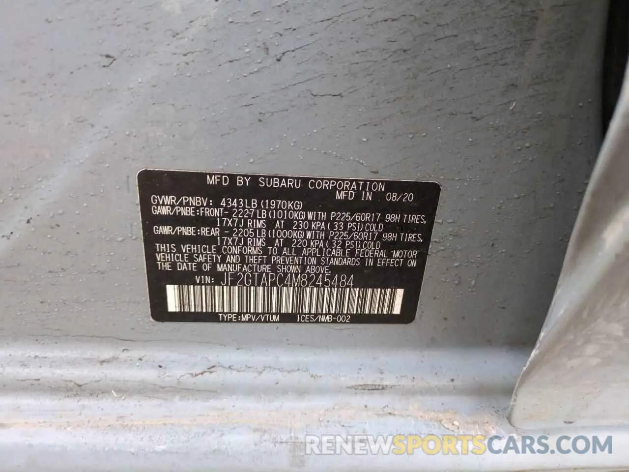 12 Photograph of a damaged car JF2GTAPC4M8245484 SUBARU CROSSTREK 2021
