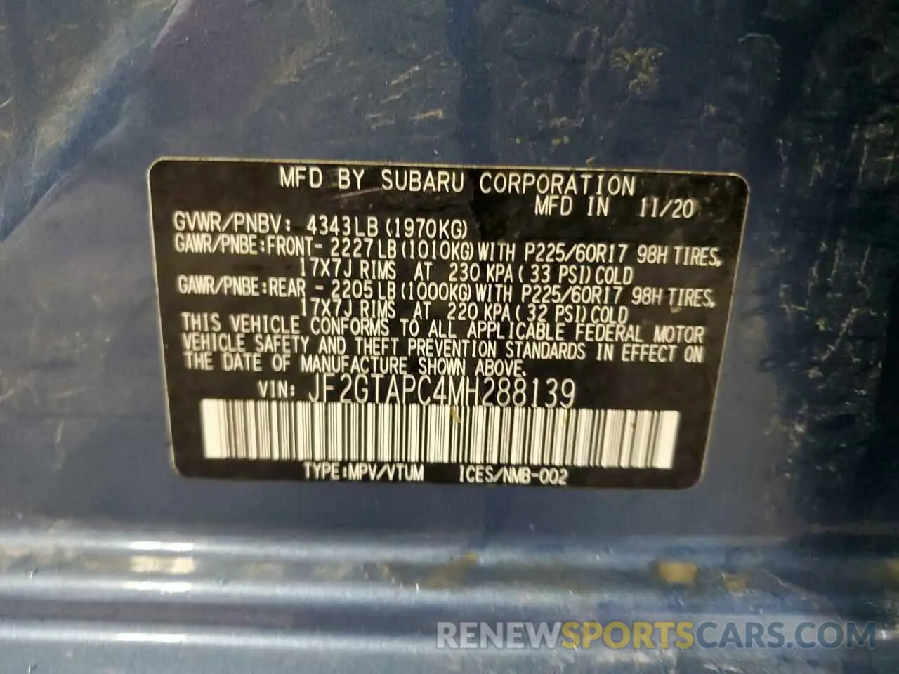 13 Photograph of a damaged car JF2GTAPC4MH288139 SUBARU CROSSTREK 2021