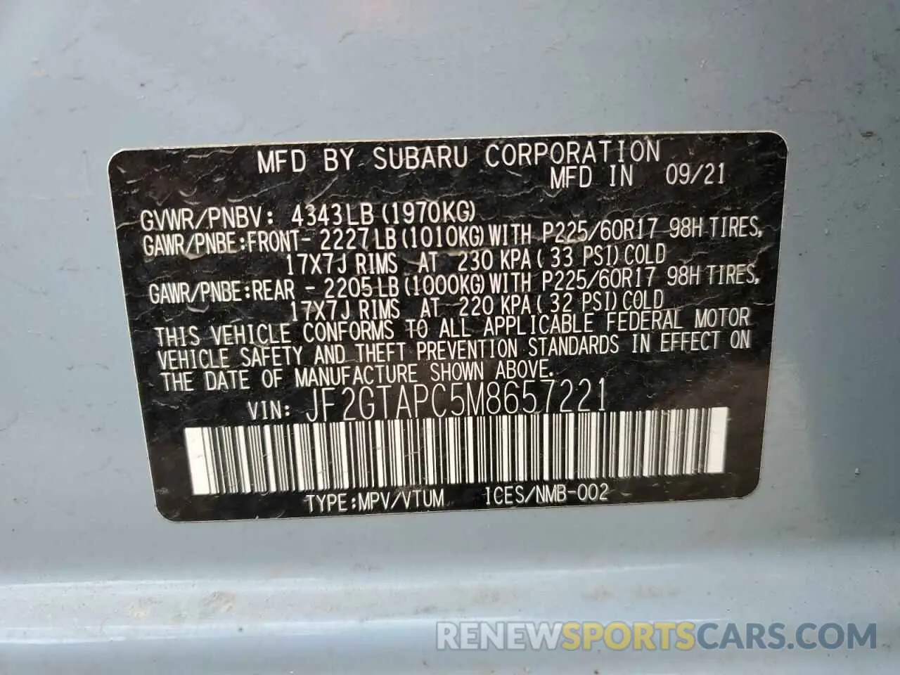 13 Photograph of a damaged car JF2GTAPC5M8657221 SUBARU CROSSTREK 2021