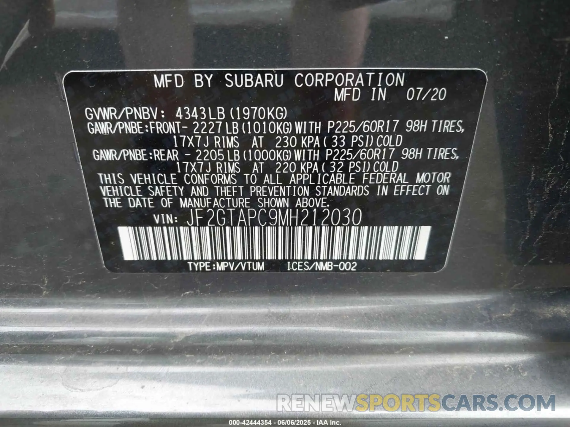 9 Photograph of a damaged car JF2GTAPC9MH212030 SUBARU CROSSTREK 2021