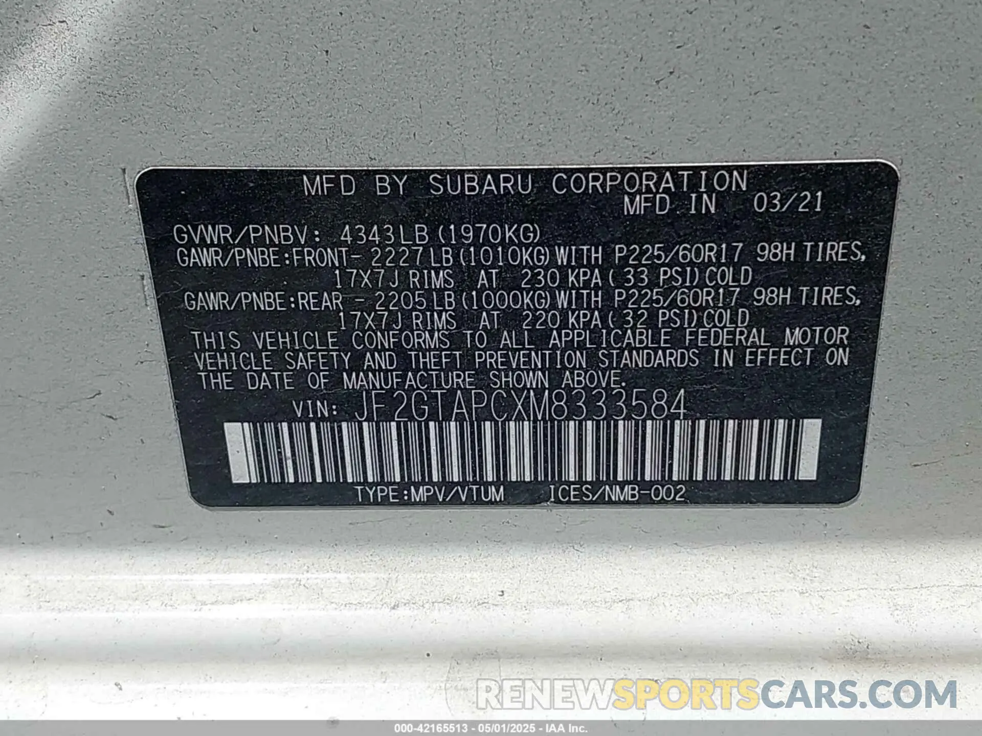 9 Photograph of a damaged car JF2GTAPCXM8333584 SUBARU CROSSTREK 2021
