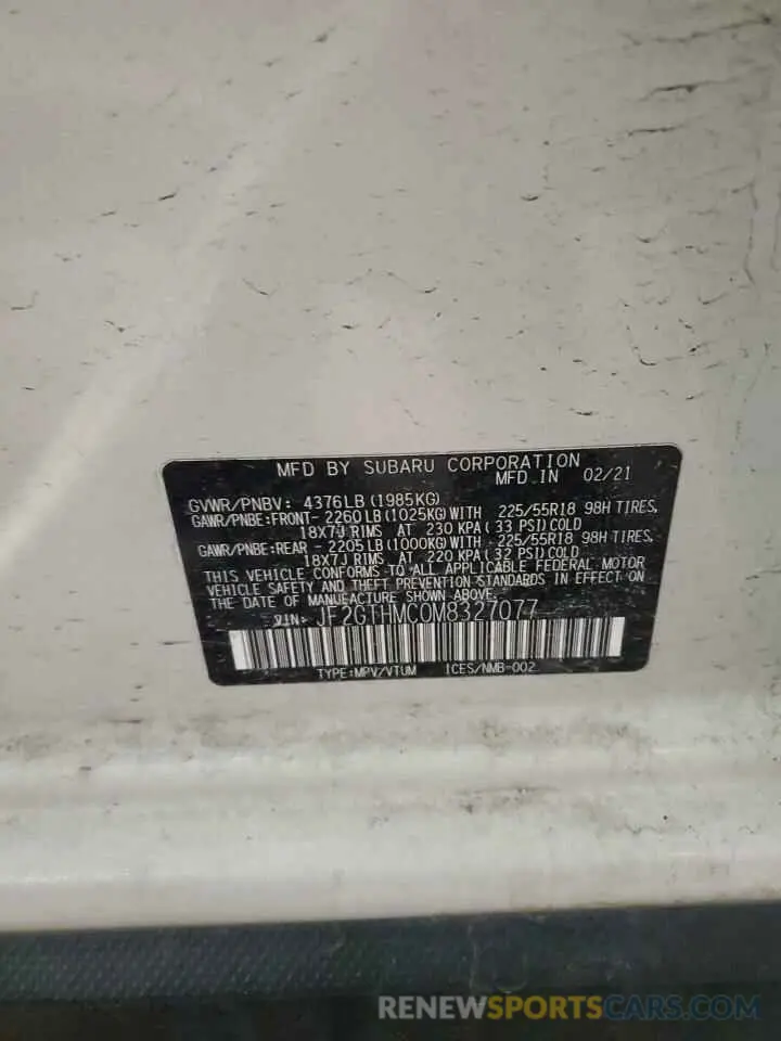 13 Photograph of a damaged car JF2GTHMC0M8327077 SUBARU CROSSTREK 2021