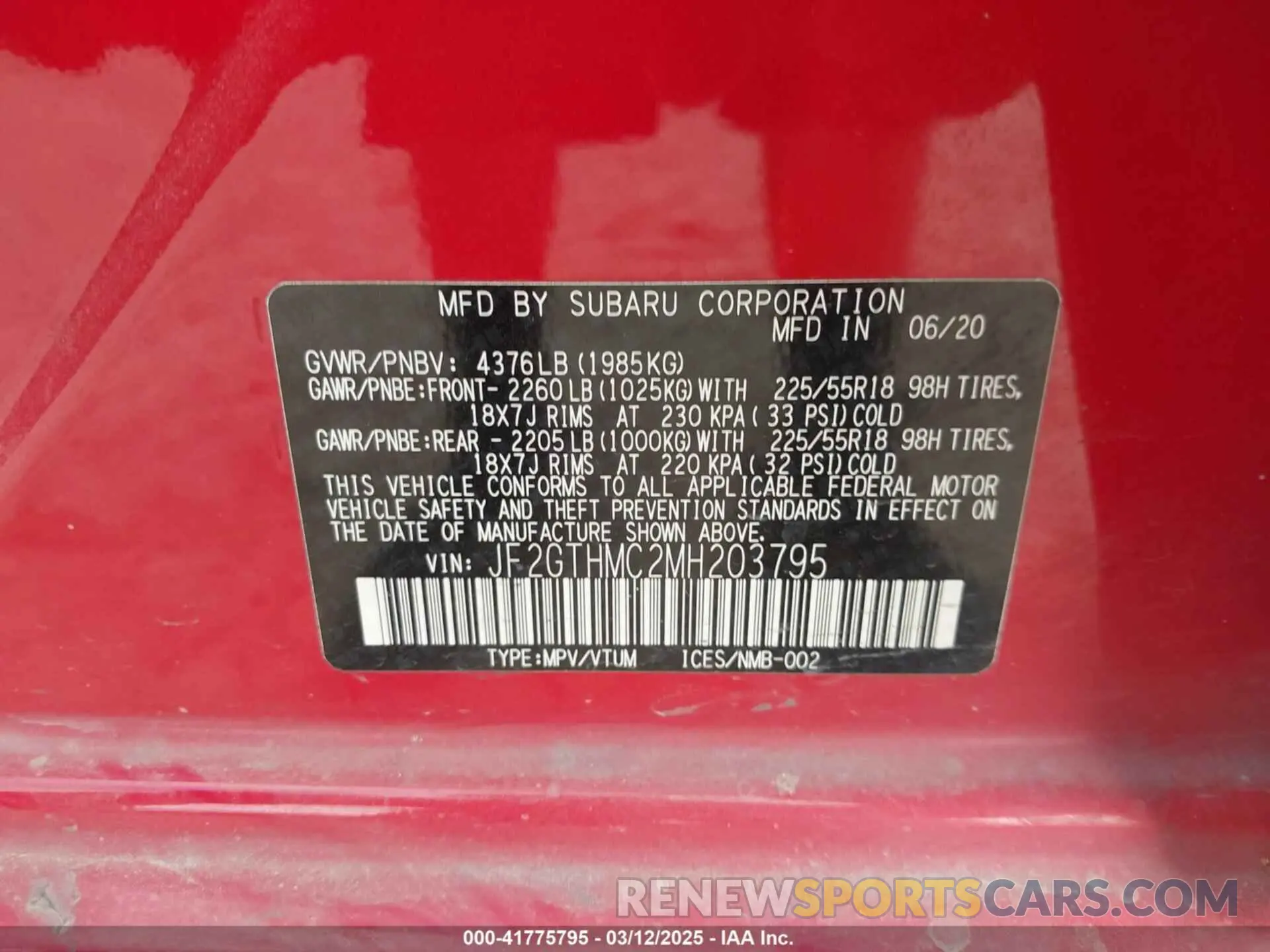 9 Photograph of a damaged car JF2GTHMC2MH203795 SUBARU CROSSTREK 2021