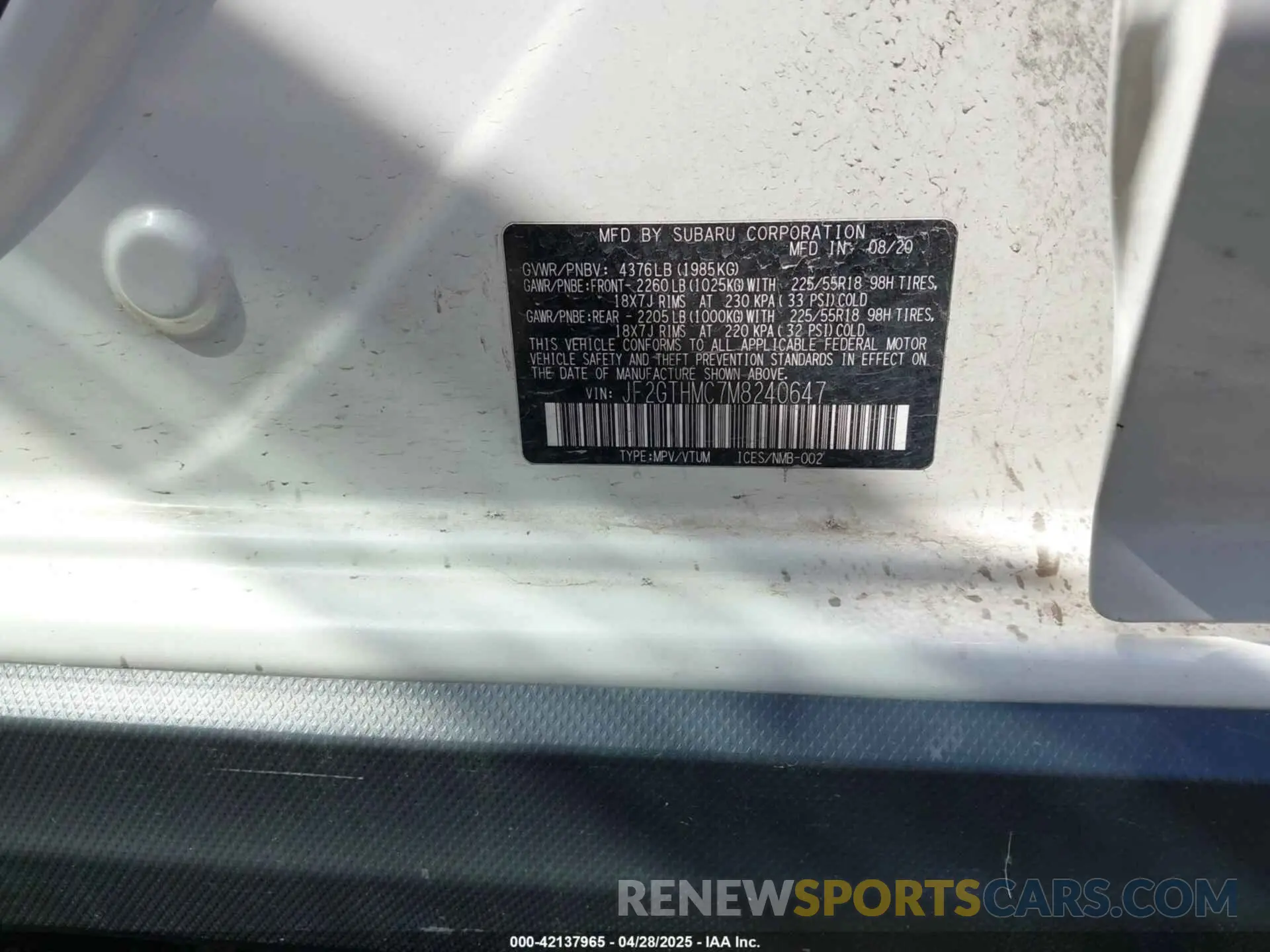 9 Photograph of a damaged car JF2GTHMC7M8240647 SUBARU CROSSTREK 2021