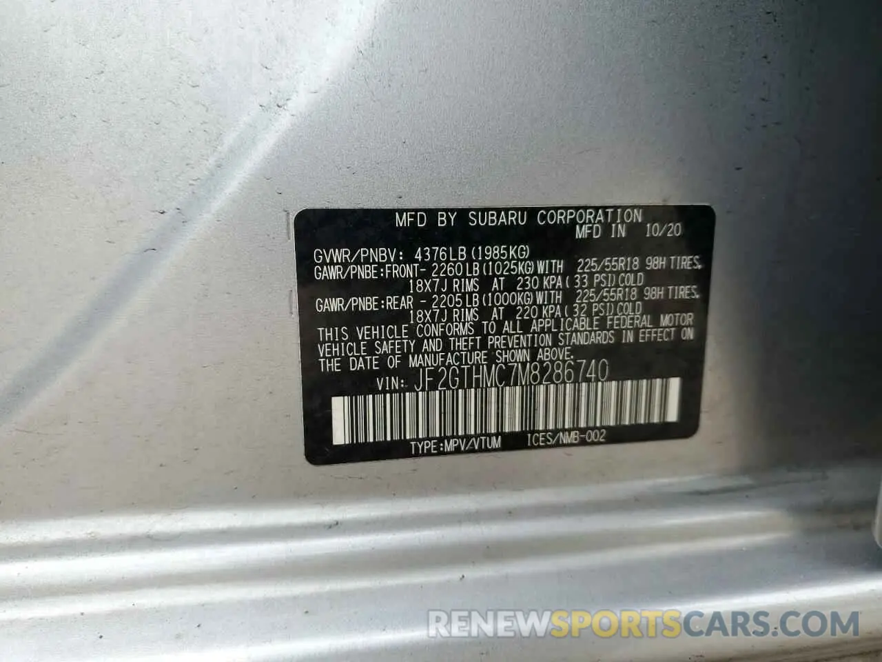 14 Photograph of a damaged car JF2GTHMC7M8286740 SUBARU CROSSTREK 2021