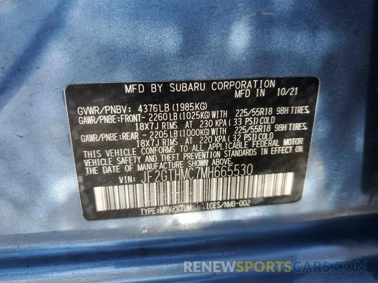 13 Photograph of a damaged car JF2GTHMC7MH665530 SUBARU CROSSTREK 2021