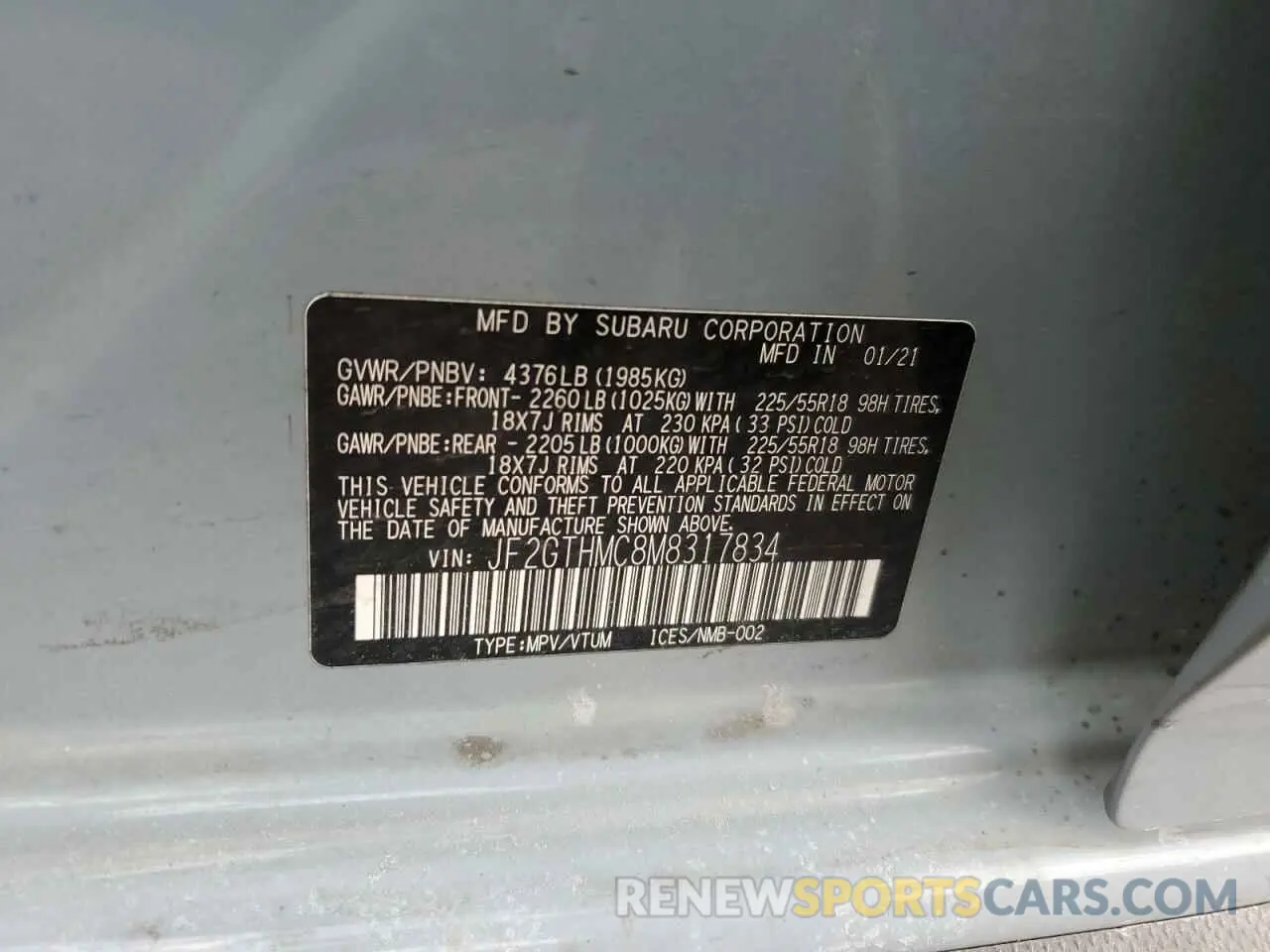 15 Photograph of a damaged car JF2GTHMC8M8317834 SUBARU CROSSTREK 2021