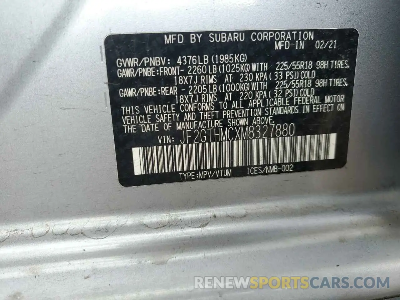 15 Photograph of a damaged car JF2GTHMCXM8327880 SUBARU CROSSTREK 2021