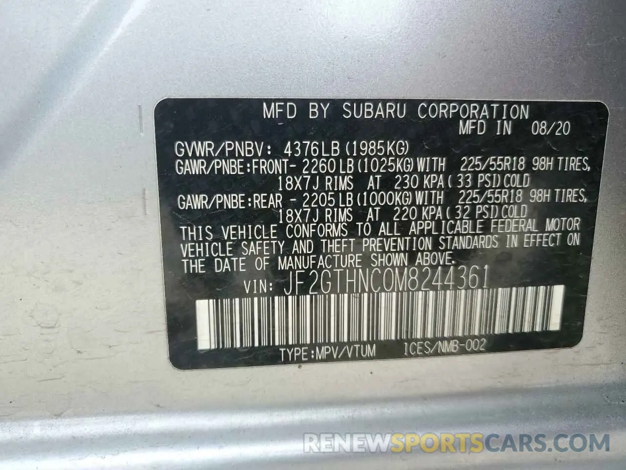 14 Photograph of a damaged car JF2GTHNC0M8244361 SUBARU CROSSTREK 2021