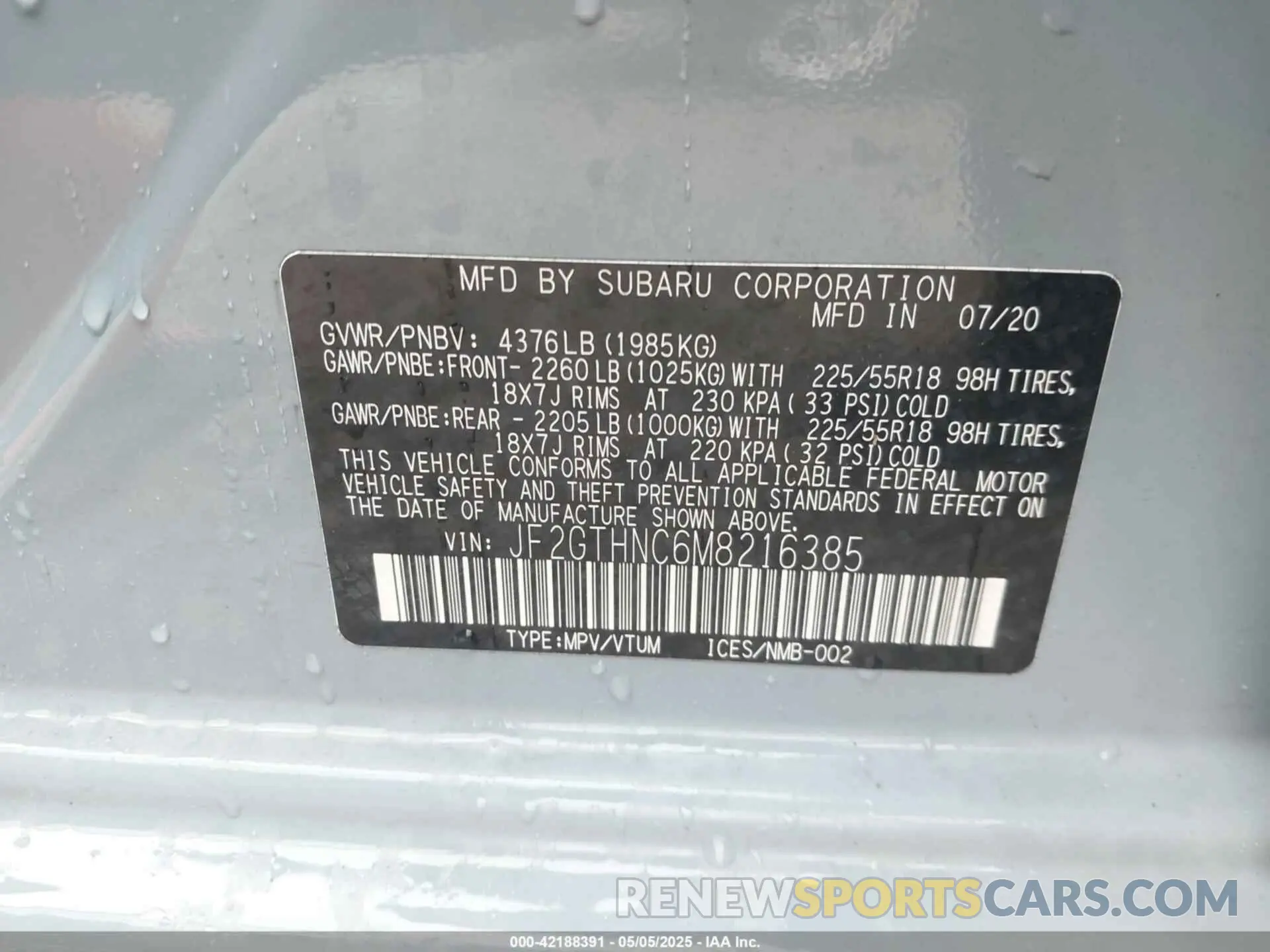 9 Photograph of a damaged car JF2GTHNC6M8216385 SUBARU CROSSTREK 2021
