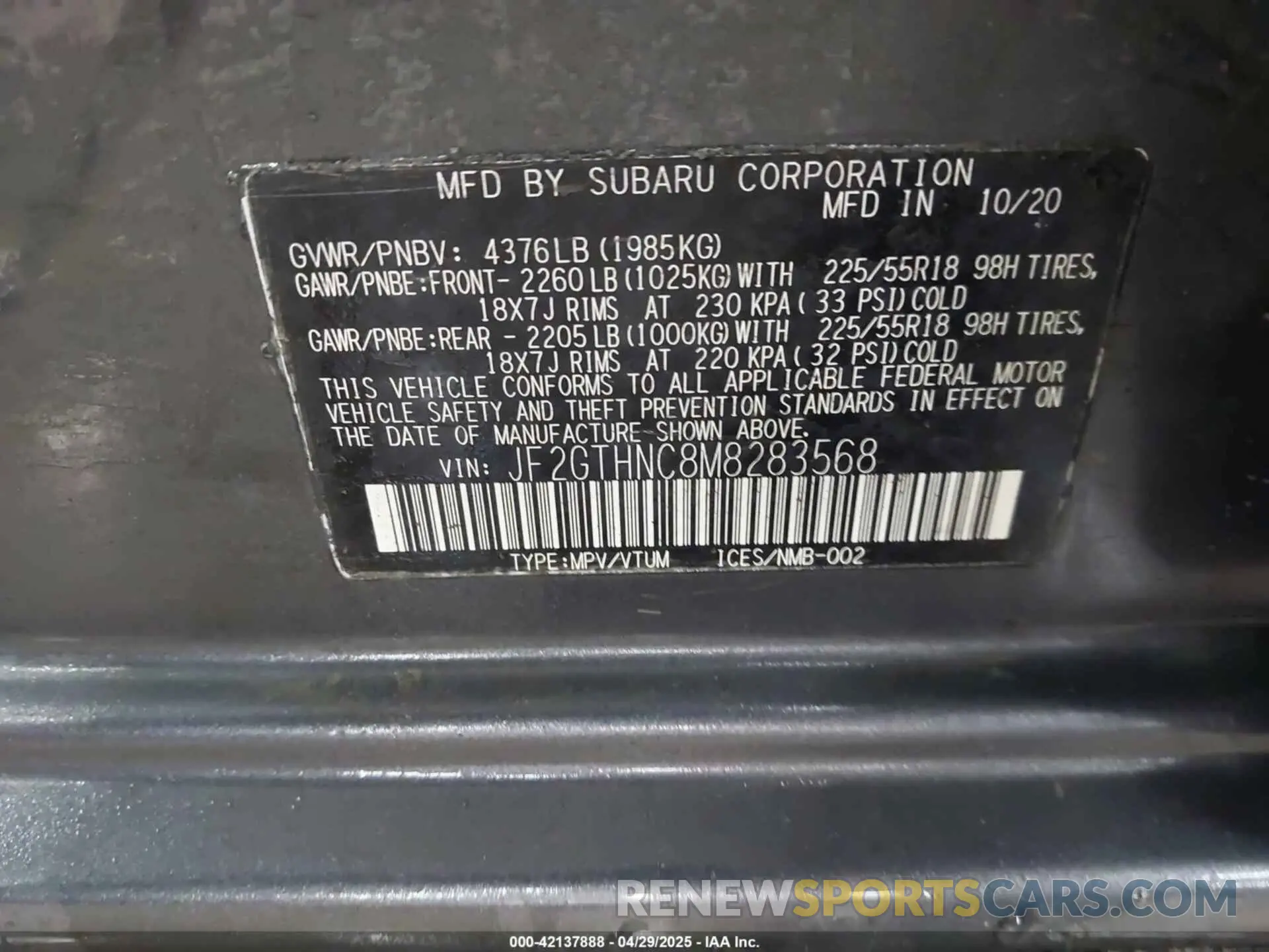 9 Photograph of a damaged car JF2GTHNC8M8283568 SUBARU CROSSTREK 2021