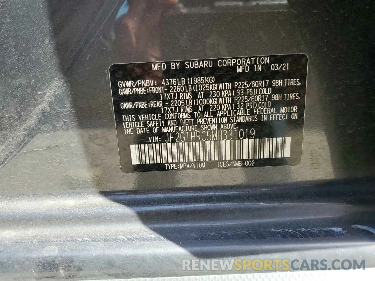 13 Photograph of a damaged car JF2GTHRC5MH331019 SUBARU CROSSTREK 2021