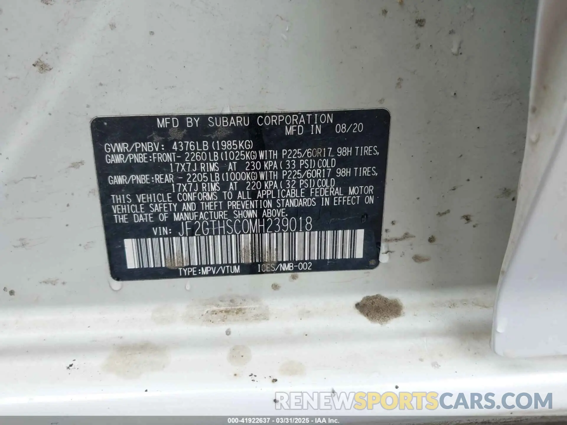 9 Photograph of a damaged car JF2GTHSC0MH239018 SUBARU CROSSTREK 2021