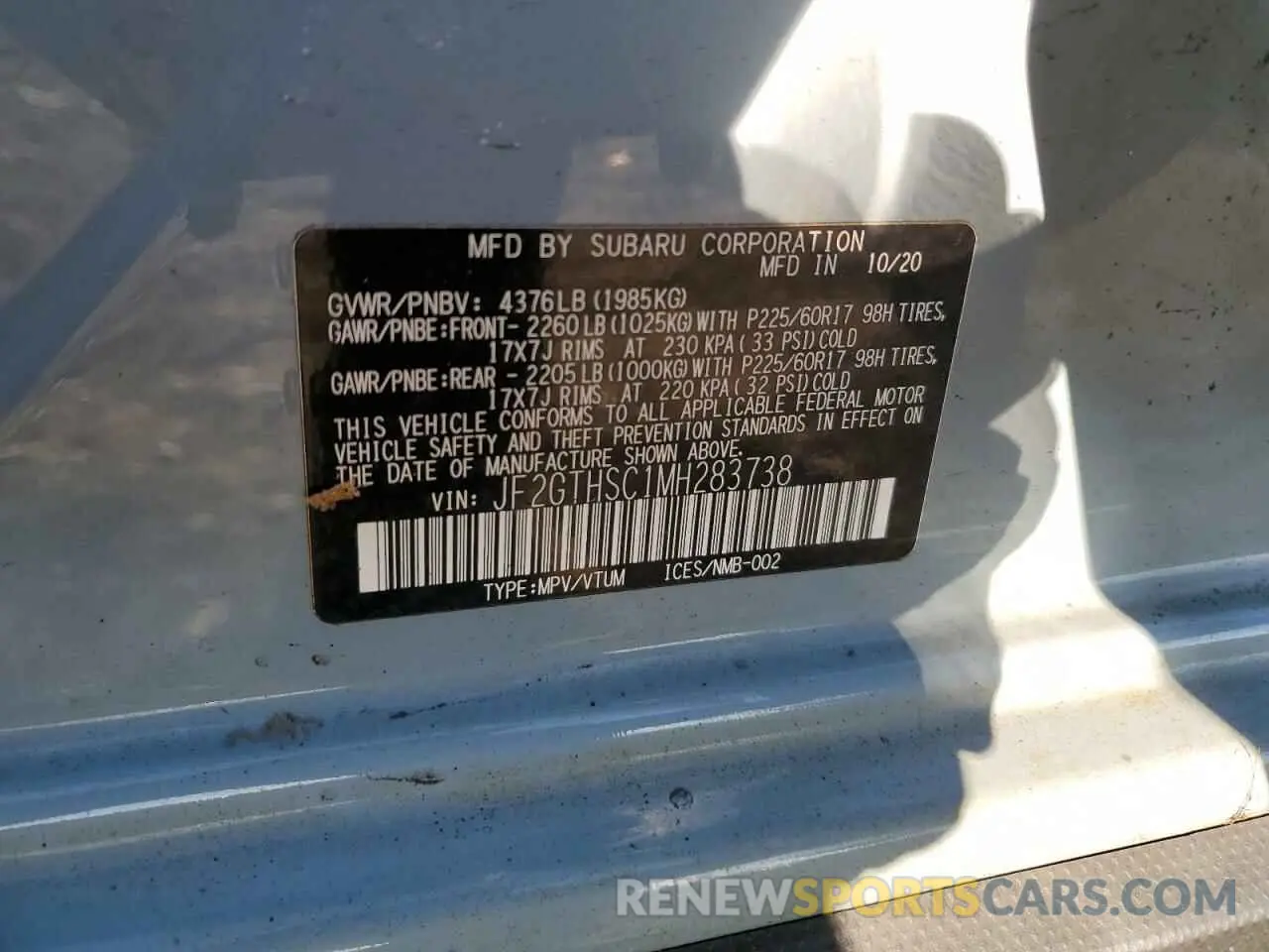 12 Photograph of a damaged car JF2GTHSC1MH283738 SUBARU CROSSTREK 2021