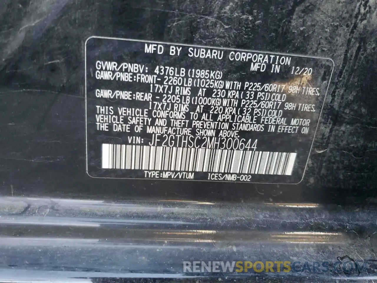 14 Photograph of a damaged car JF2GTHSC2MH300644 SUBARU CROSSTREK 2021