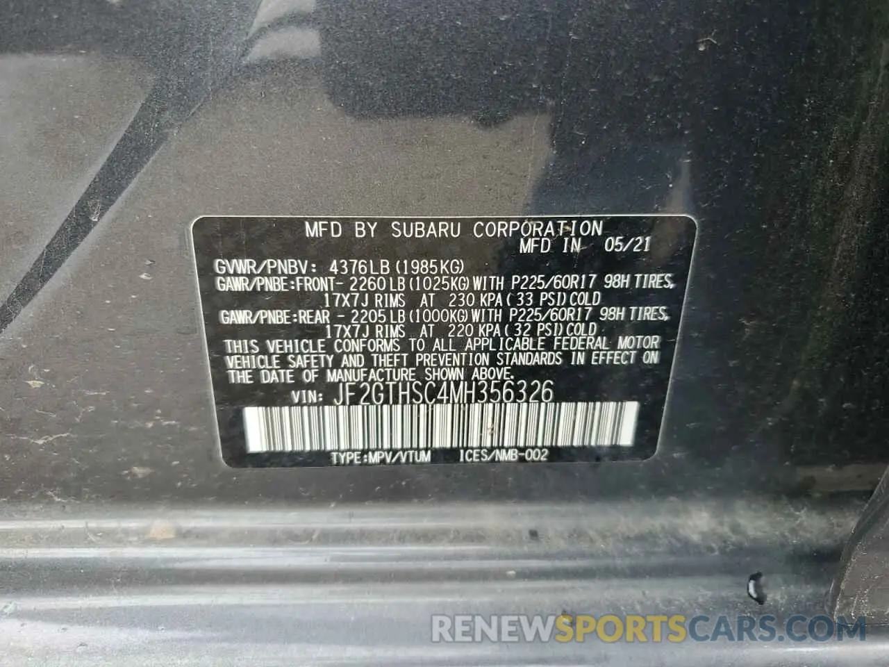12 Photograph of a damaged car JF2GTHSC4MH356326 SUBARU CROSSTREK 2021