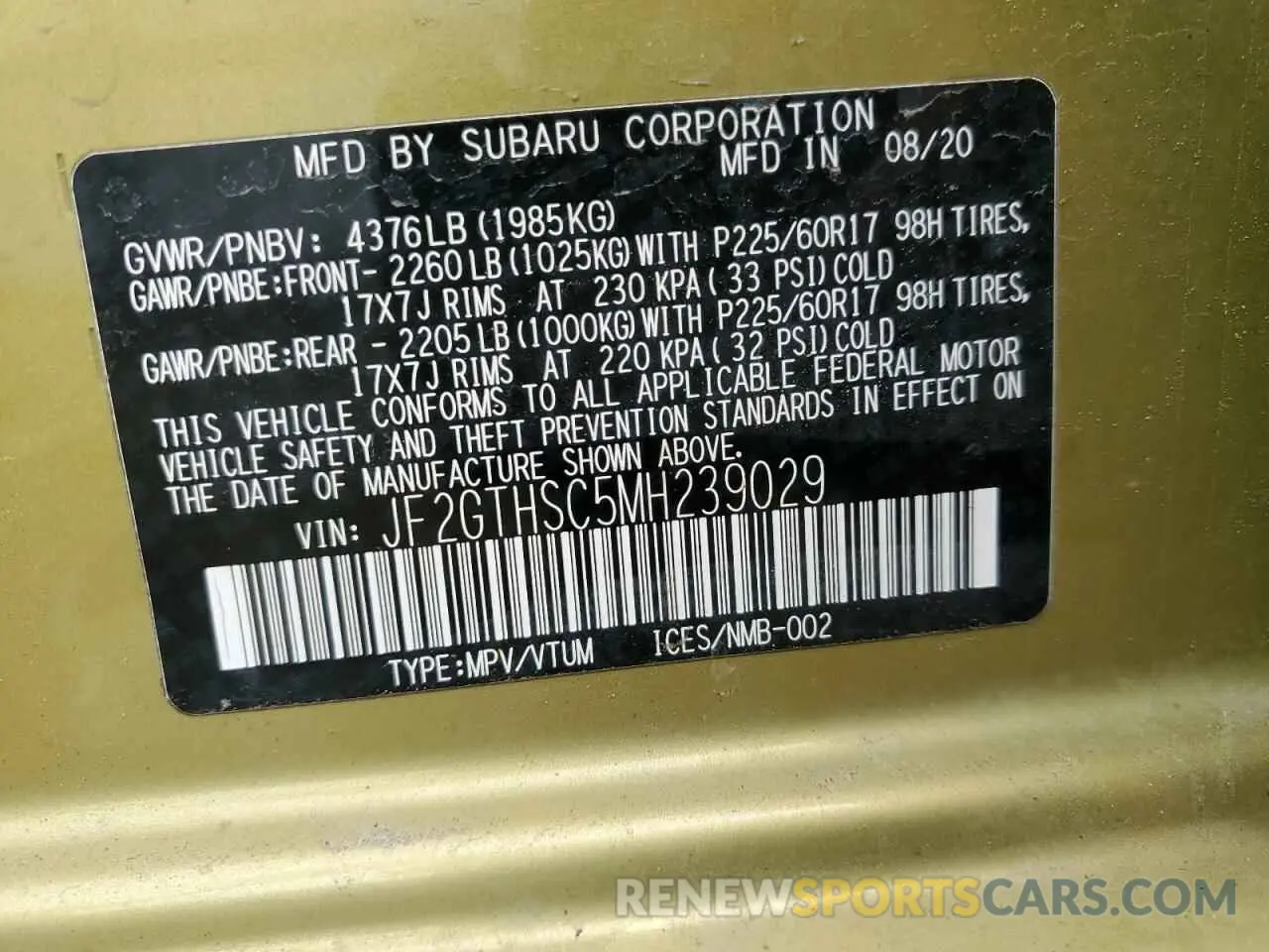 14 Photograph of a damaged car JF2GTHSC5MH239029 SUBARU CROSSTREK 2021