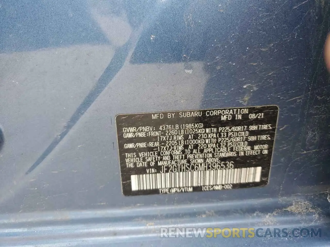12 Photograph of a damaged car JF2GTHSC6MH396536 SUBARU CROSSTREK 2021